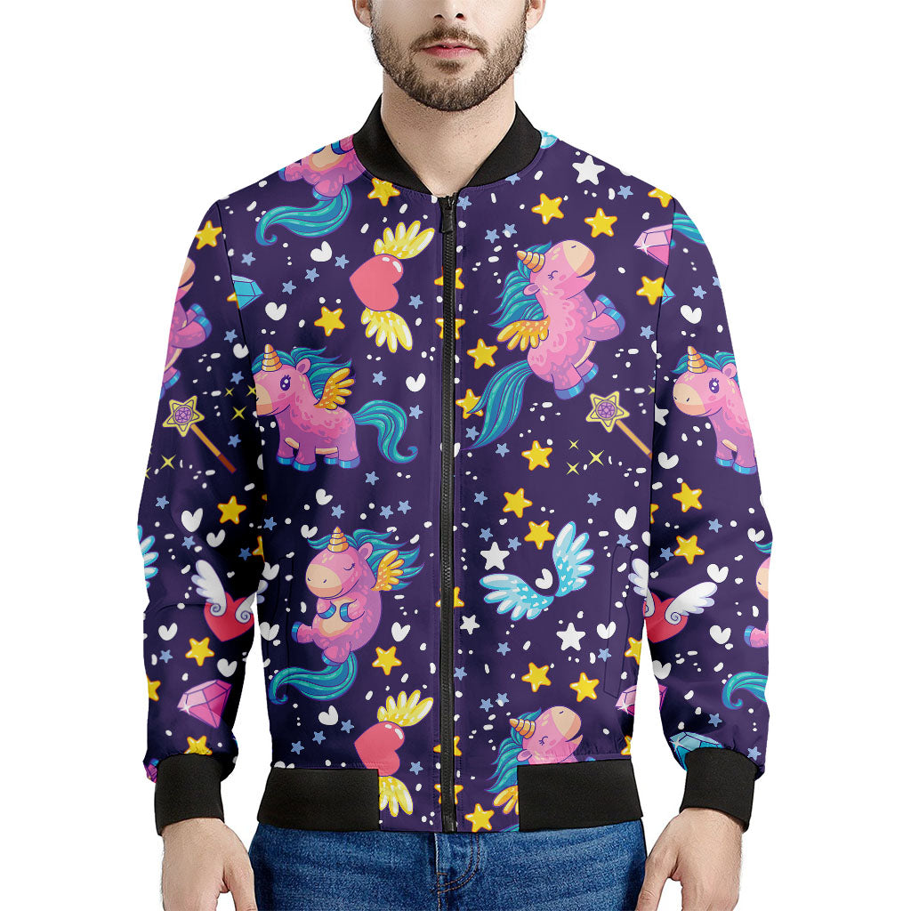 Cute Night Star Unicorn Pattern Print Men's Bomber Jacket