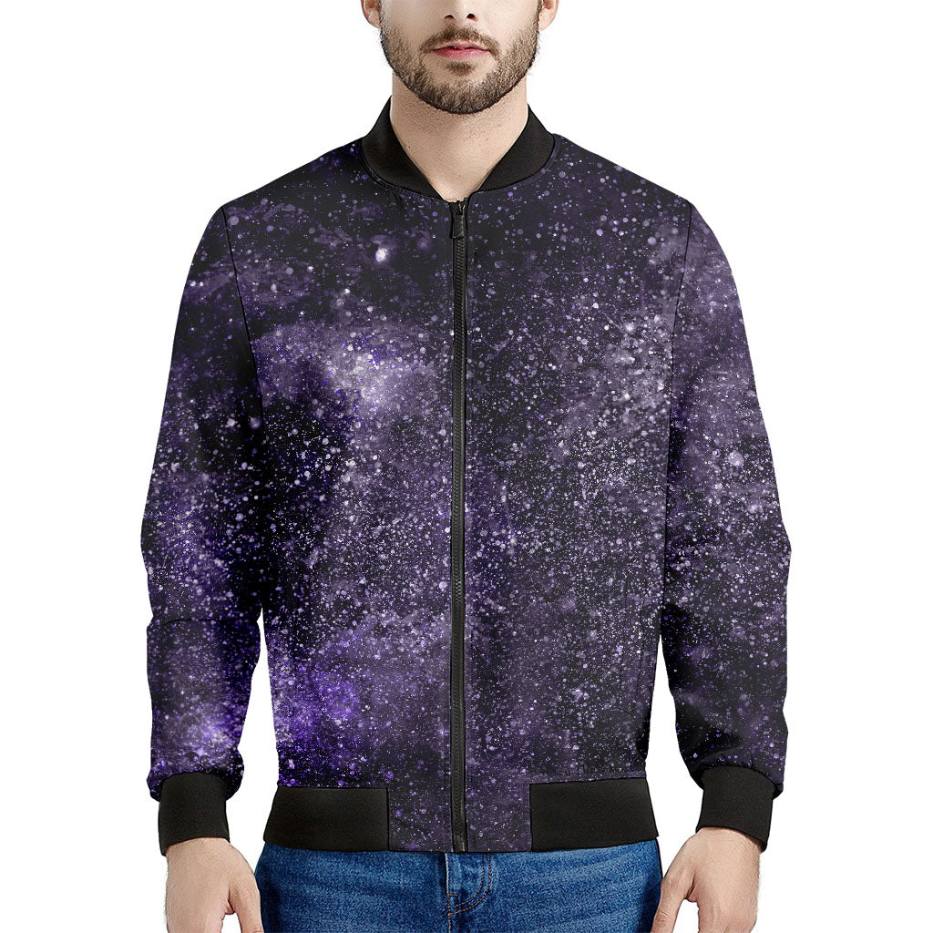 Dark Purple Cosmos Galaxy Space Print Men's Bomber Jacket