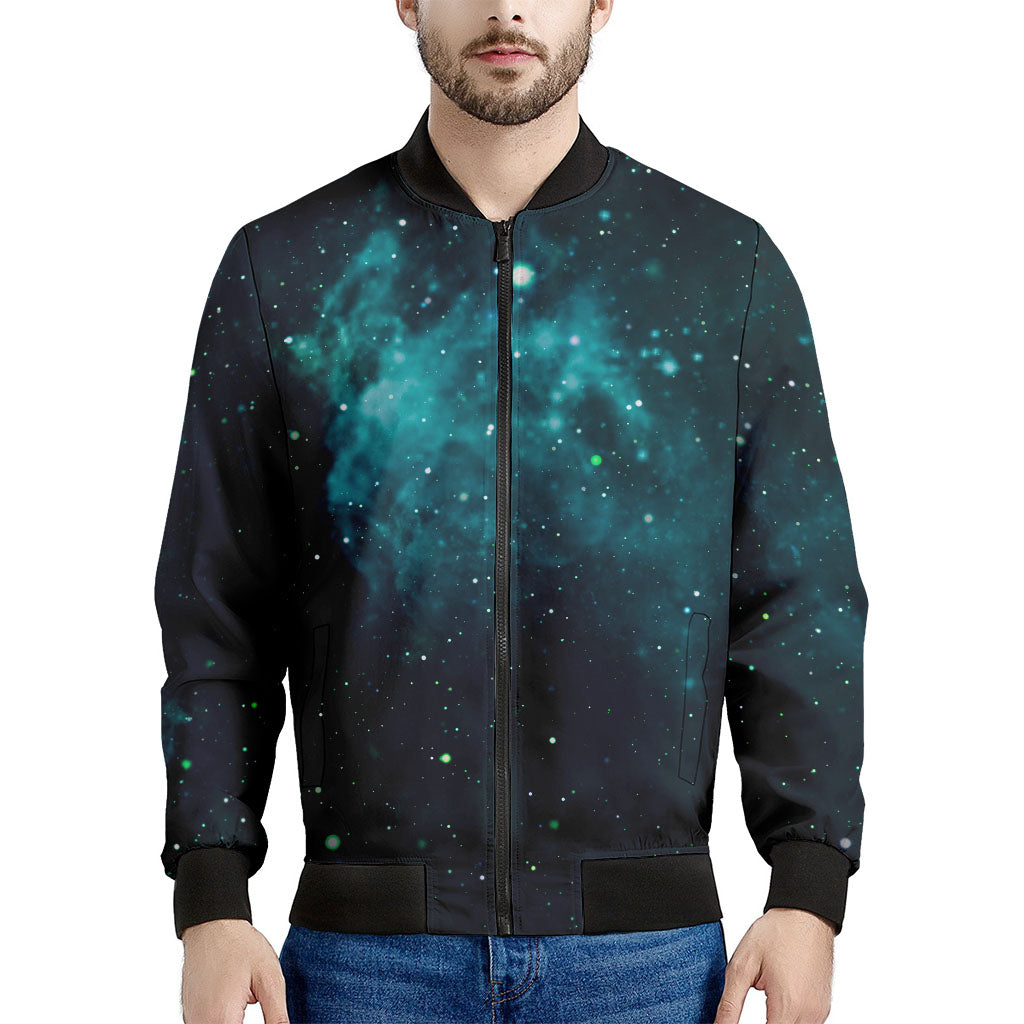 Dark Teal Galaxy Space Print Men's Bomber Jacket