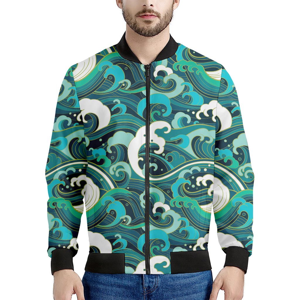 Deep Sea Wave Surfing Pattern Print Men's Bomber Jacket