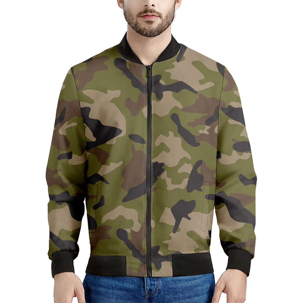 Desert Green Camouflage Print Men's Bomber Jacket